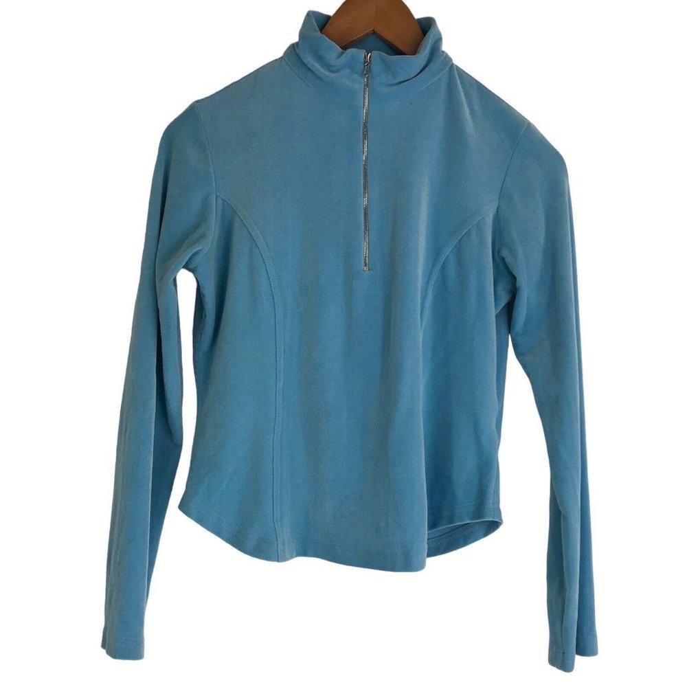 Sno Skins Shirt Womens Size XS Blue Long‎ Sleeve Velour 1/4 Zip Made In USA